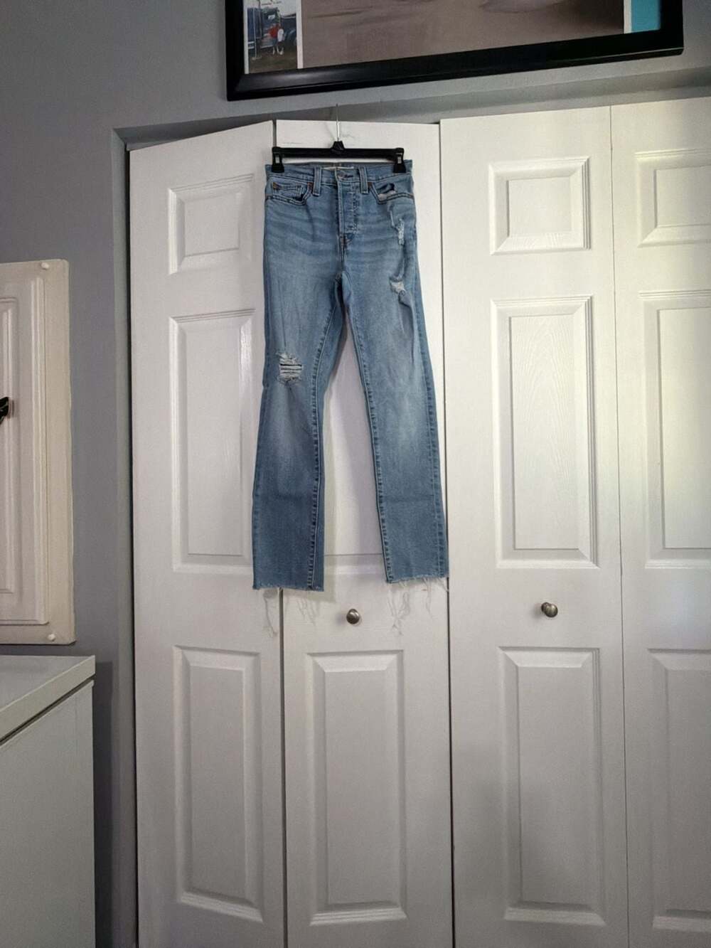 Levi's Wedgie Straight High-Rise Distressed Raw Hem Jeans